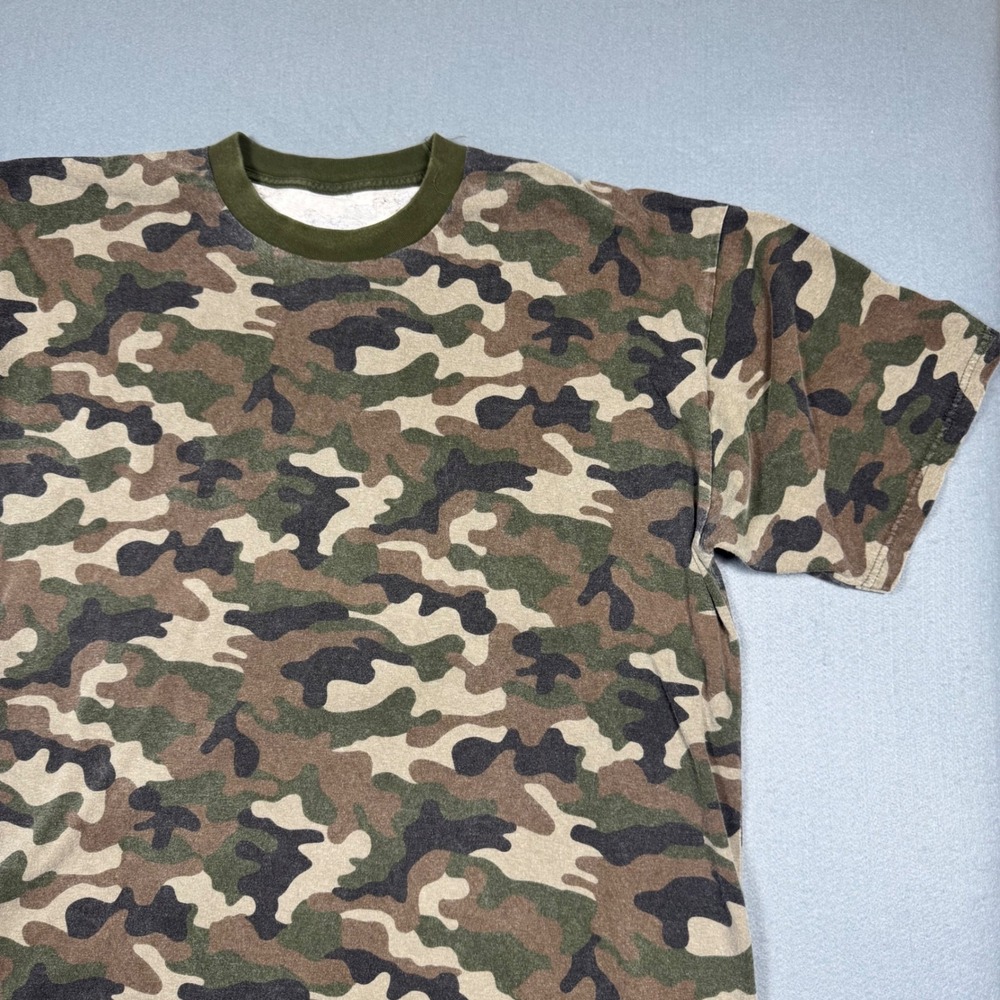 Camo T-Shirt Men XL Green Woodland Camouflage Short Sleeve Military Tactical Tee - Picture 8 of 10